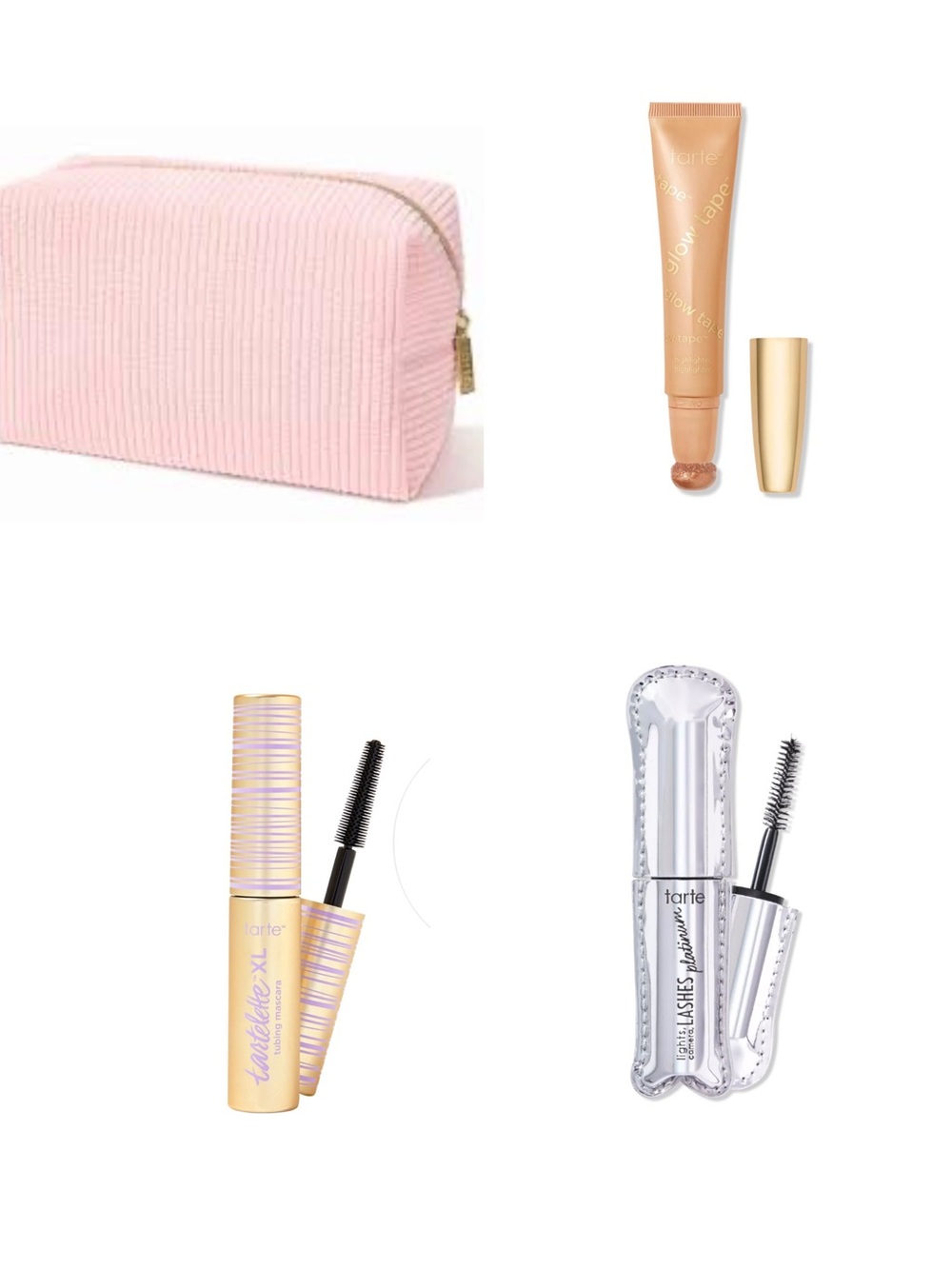 tarte Pink Corduroy Cosmetic Pouch with Highlighter & Two Mini Mascaras